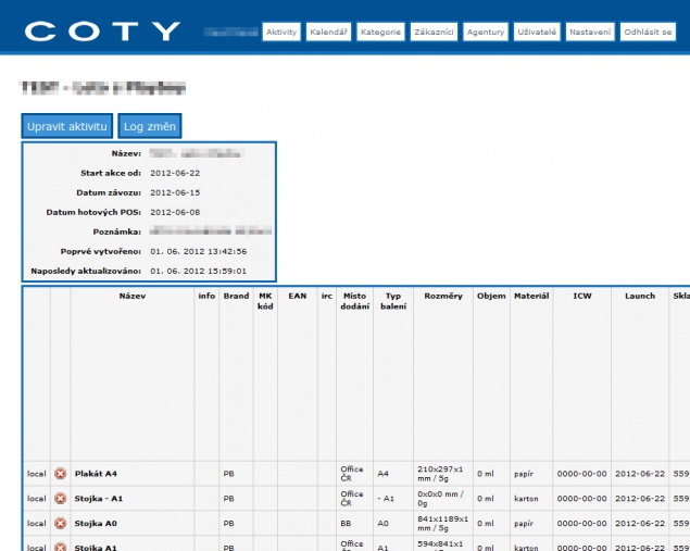 COTY - POS tabulky